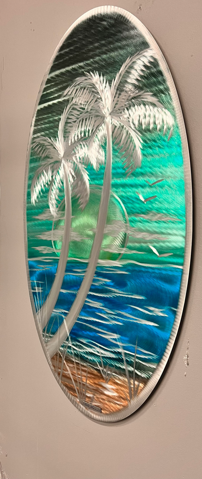 20% OFF! Palm Tree Island Oval Pete Koza Metal Art