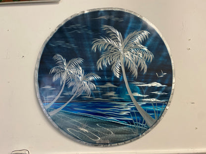 Dark Blue Palms Circle Art