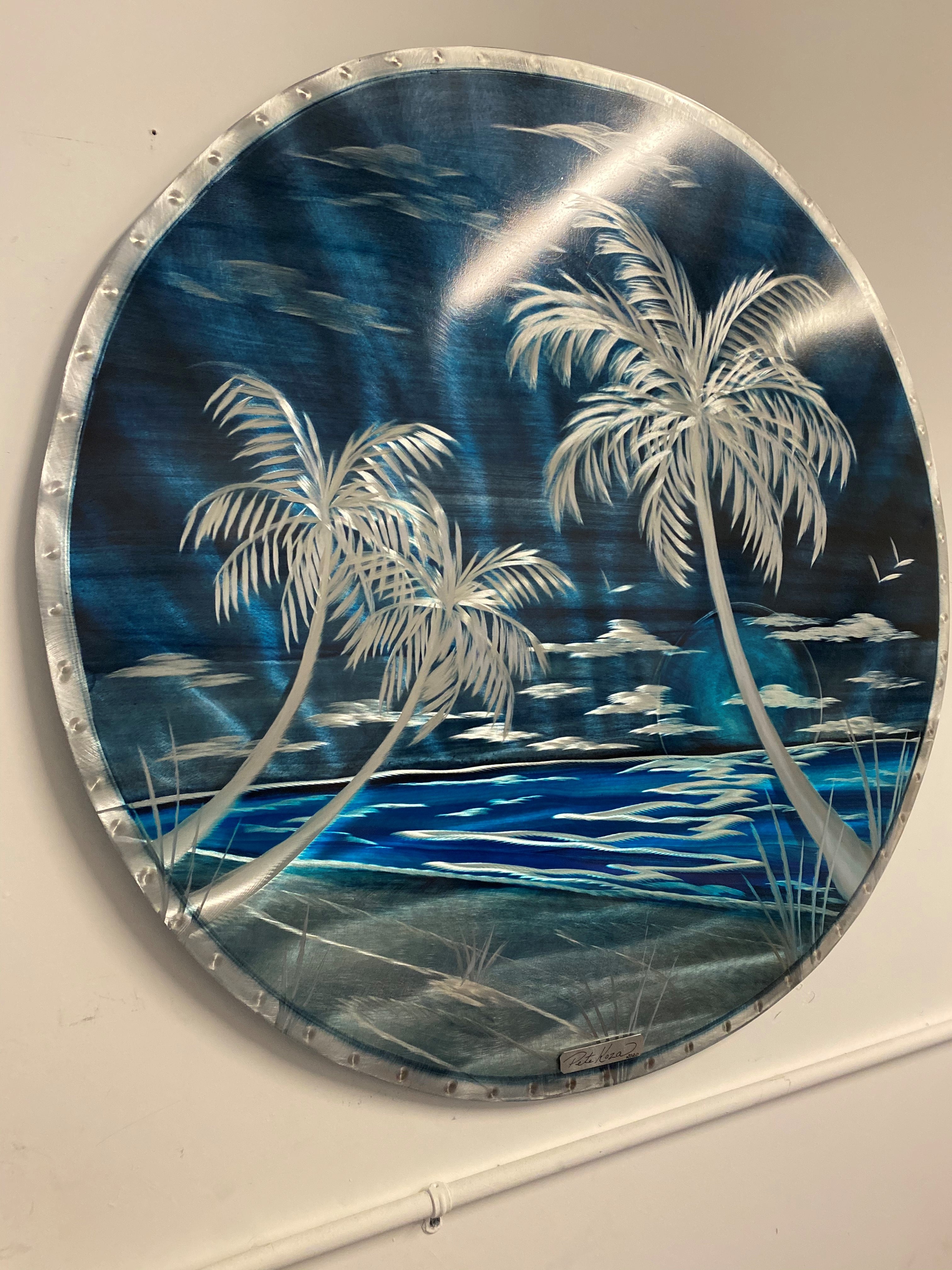 Dark Blue Palms Circle Art PETE KOZA METAL ART