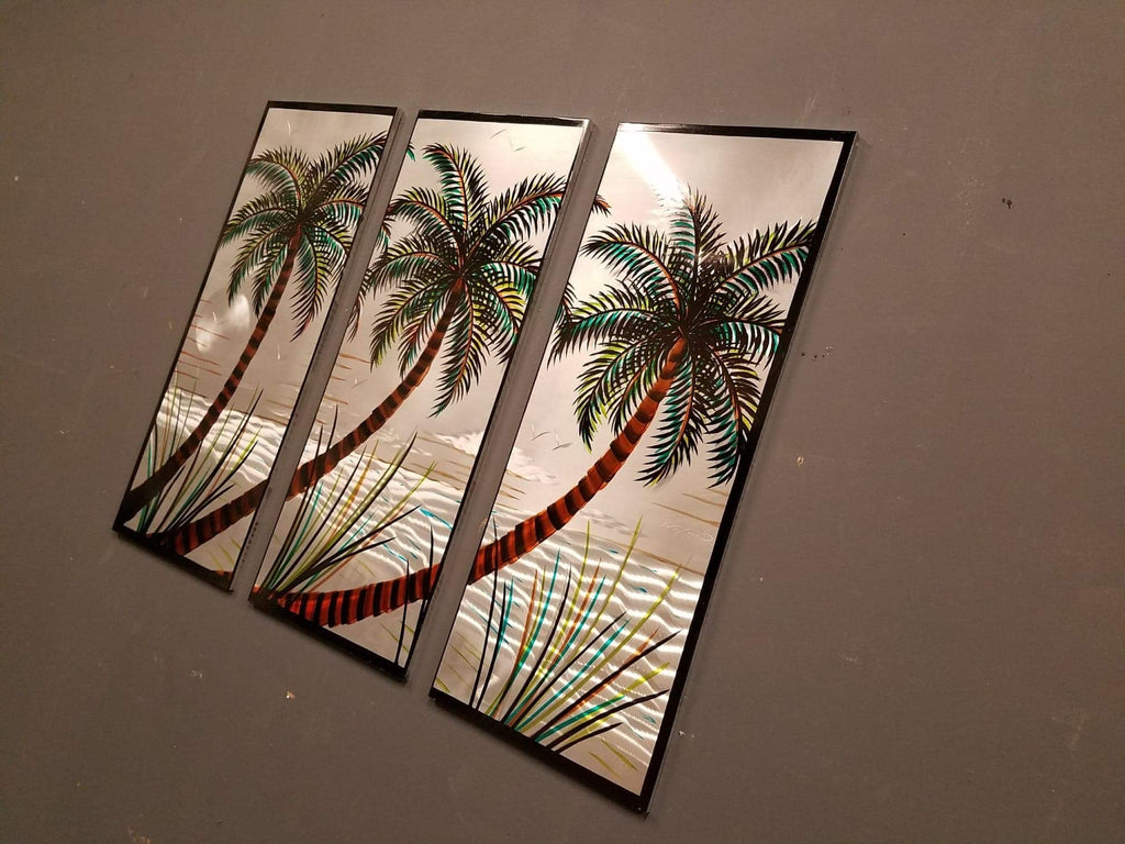 3 Panel Set Palms By The Lake PETE KOZA METAL ART 2