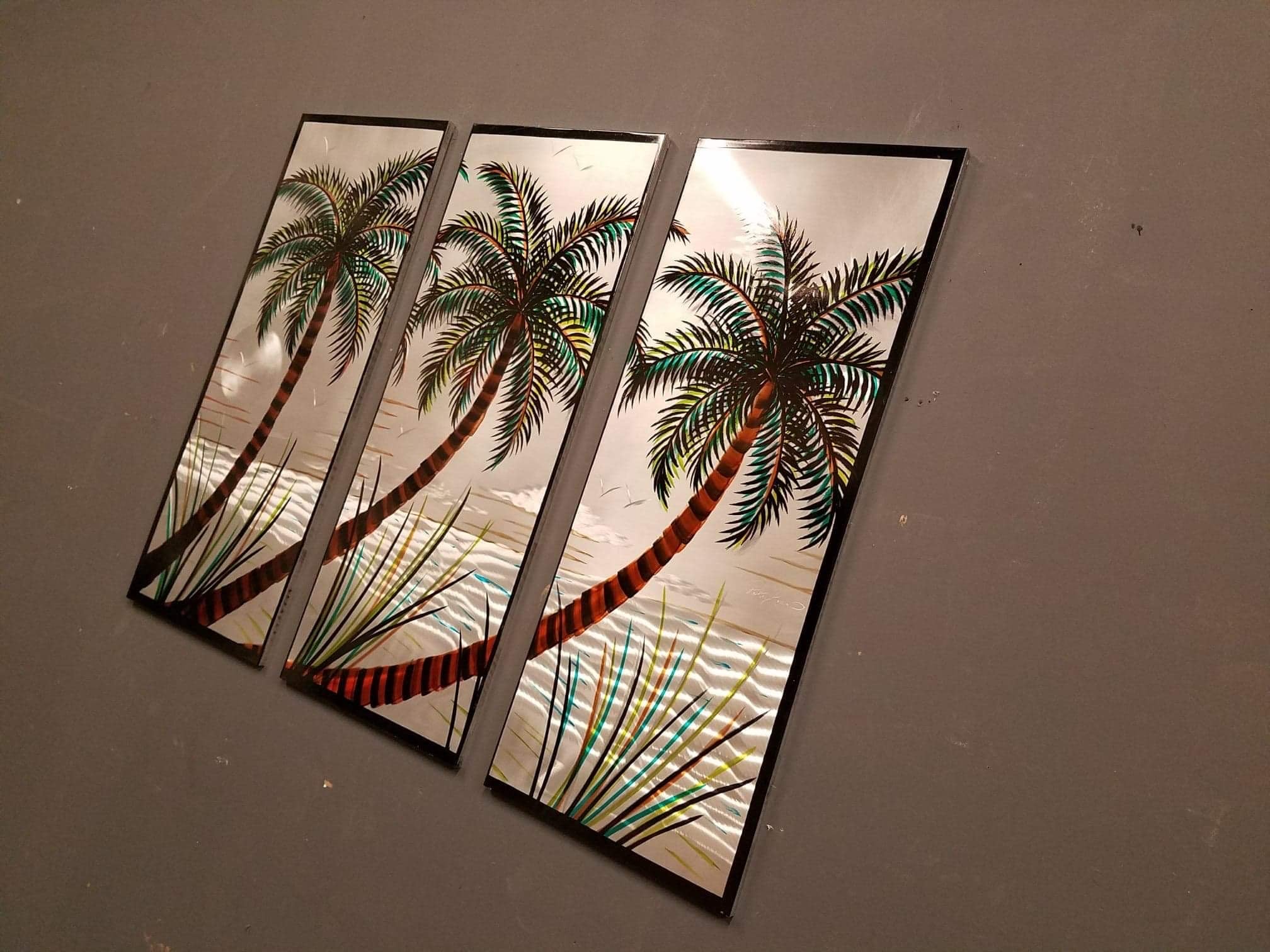 3 Panel Set Palms By The Lake PETE KOZA METAL ART 2