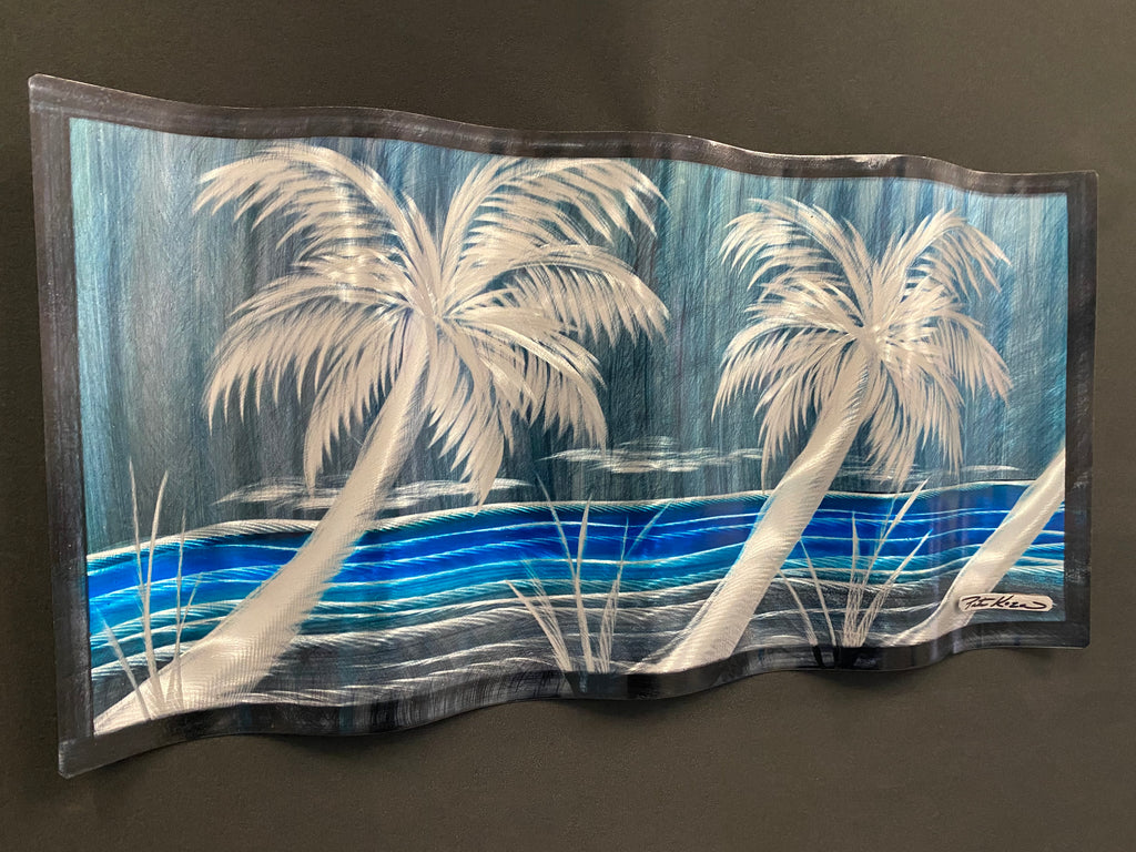 Tropical Blue Palms Ripple Effect Pete Koza Metal Art