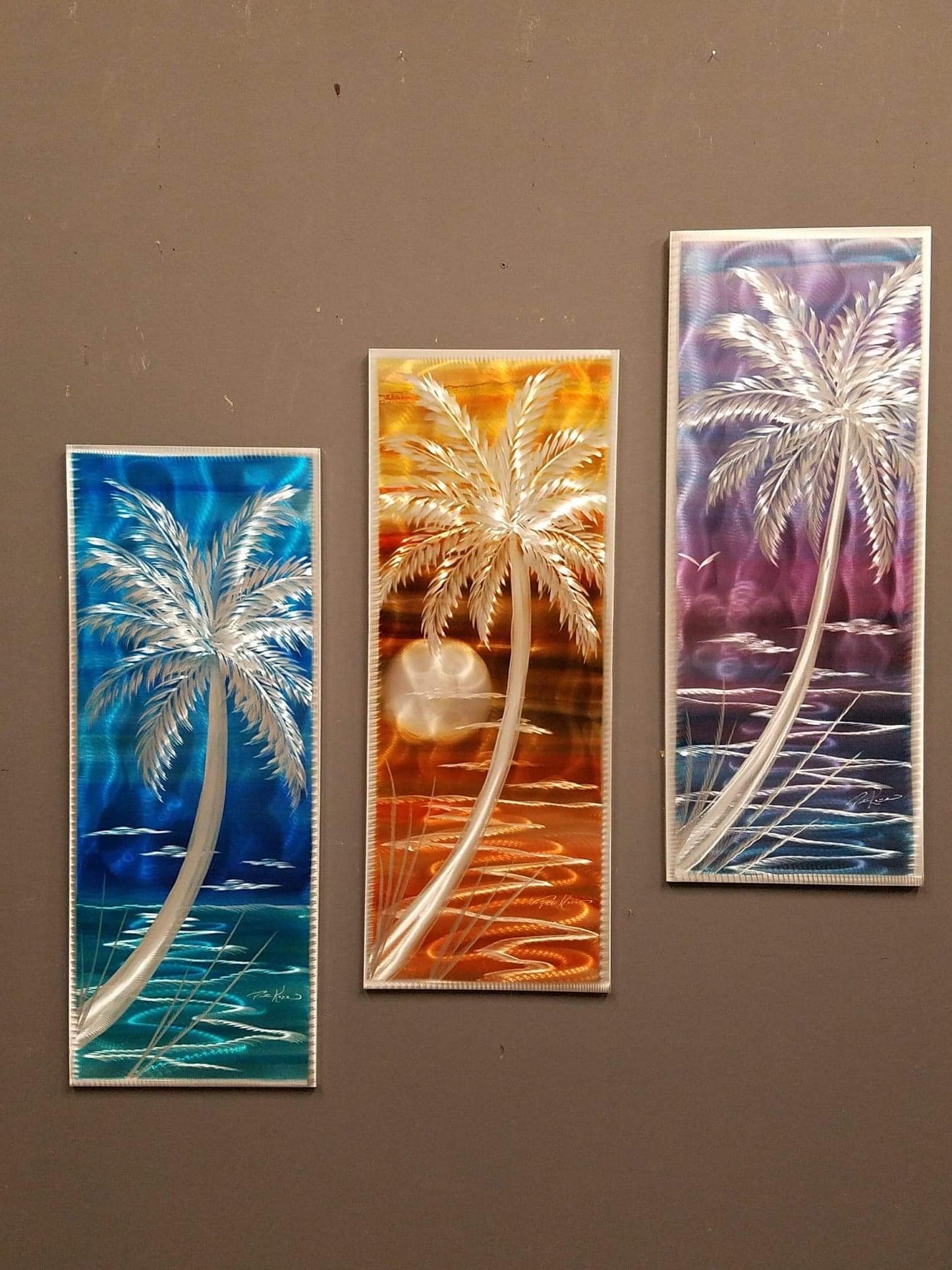 3 Panel Set Palm Trees PETE KOZA METAL ART