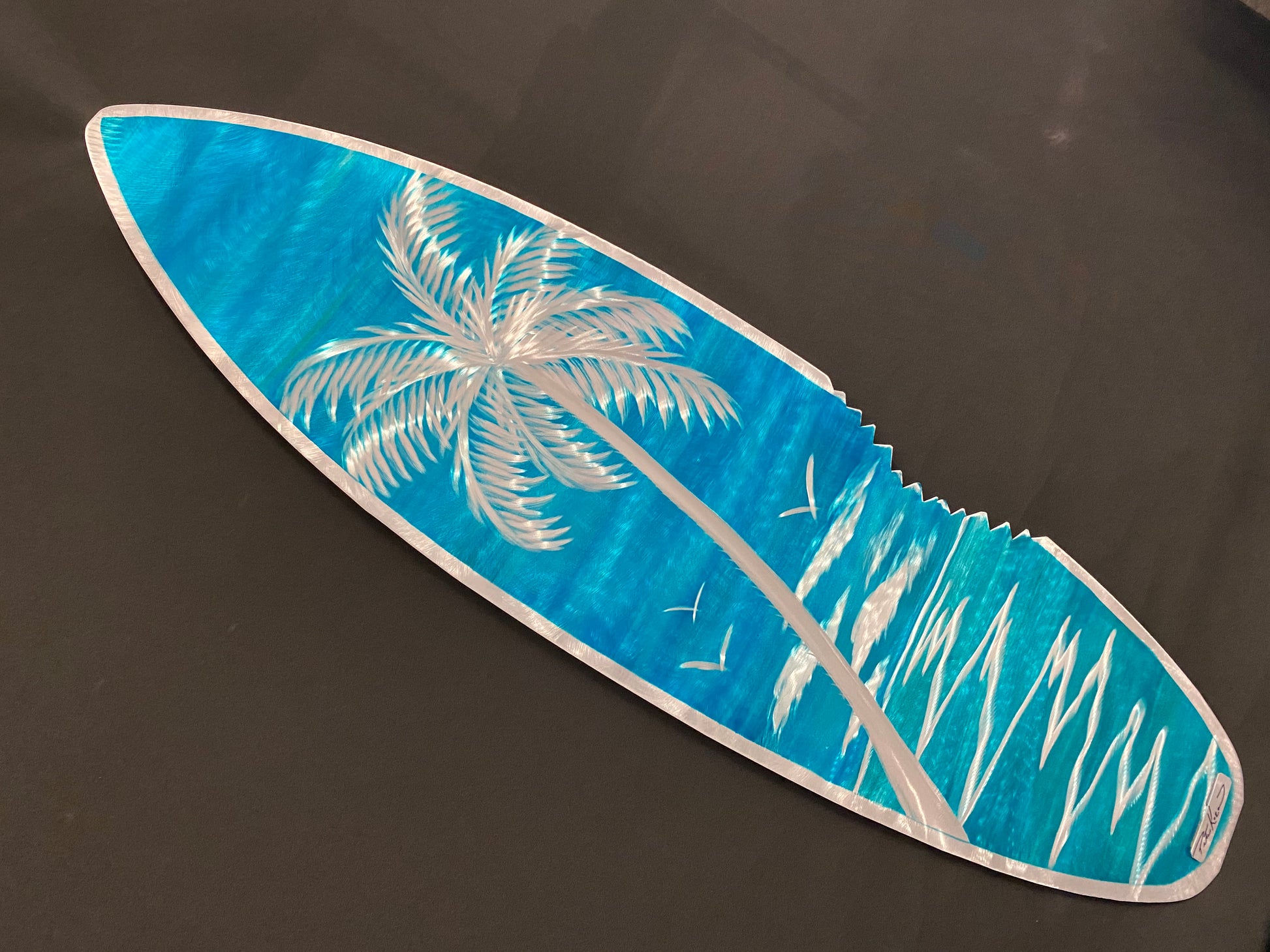 Sharkbite Blue Wave Palm Surfboard PETE KOZA METAL ART