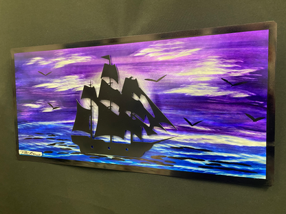 Pirate Ship Over The Purple Horizon Scene PETE KOZA METAL ART