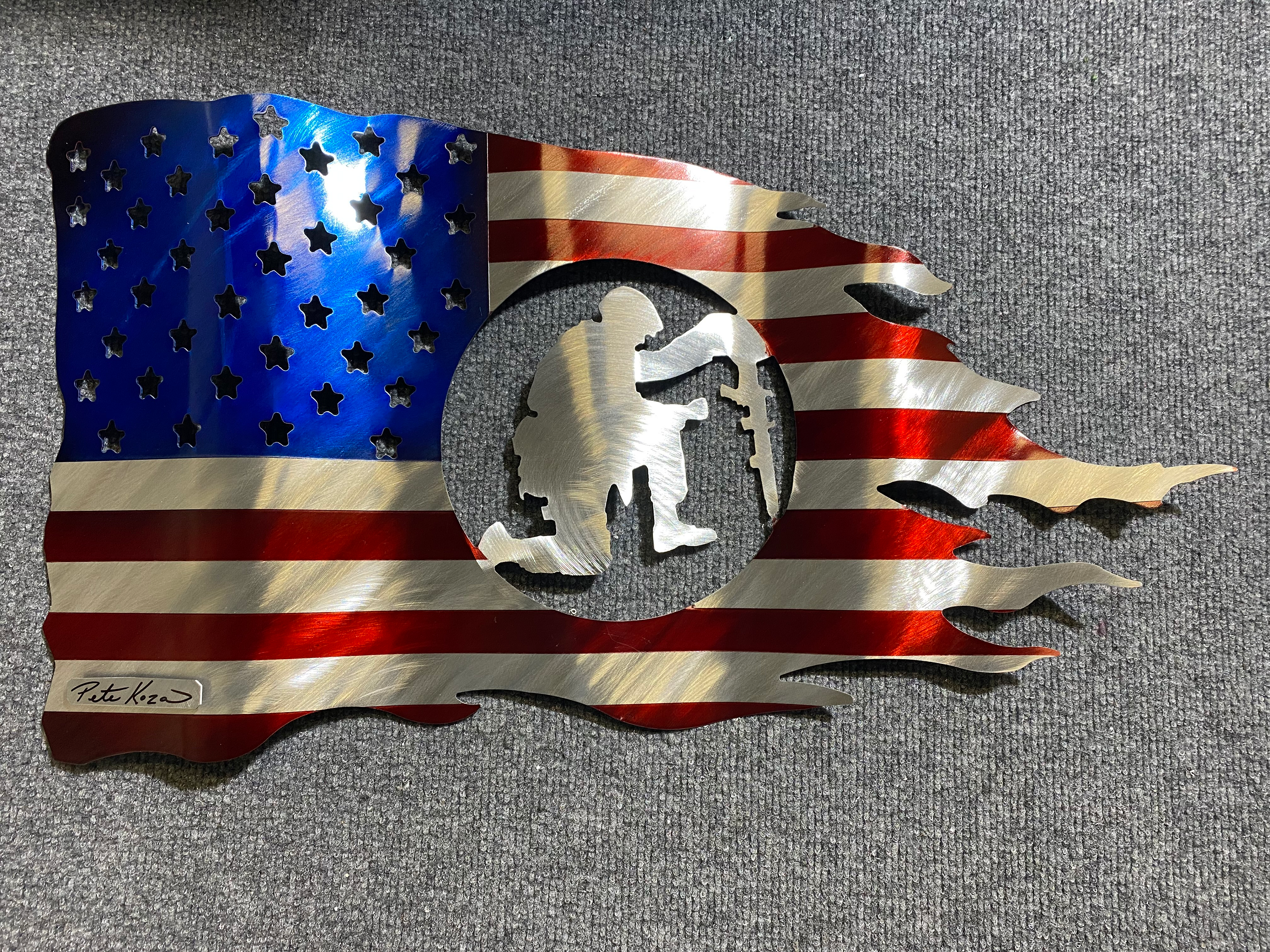USA Kneeling Soldier Flag PETE KOZA METAL ART