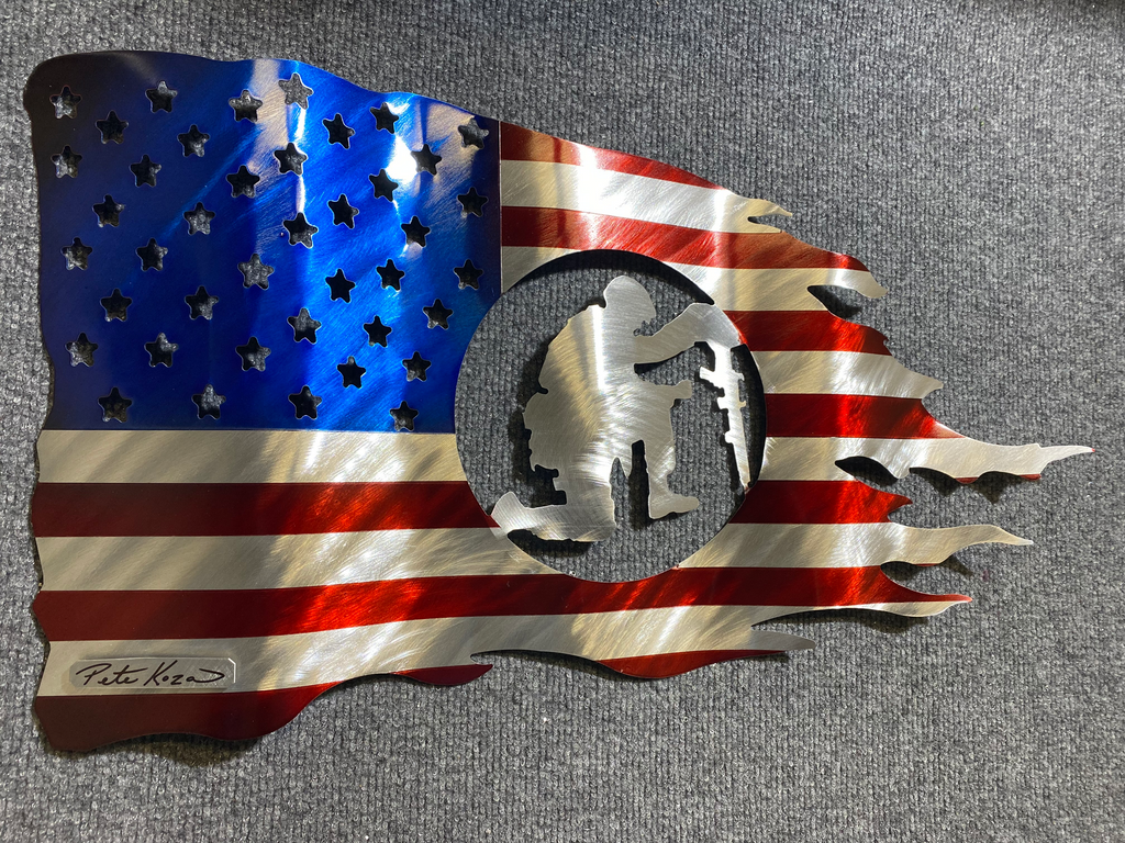 USA Kneeling Soldier Flag PETE KOZA METAL ART