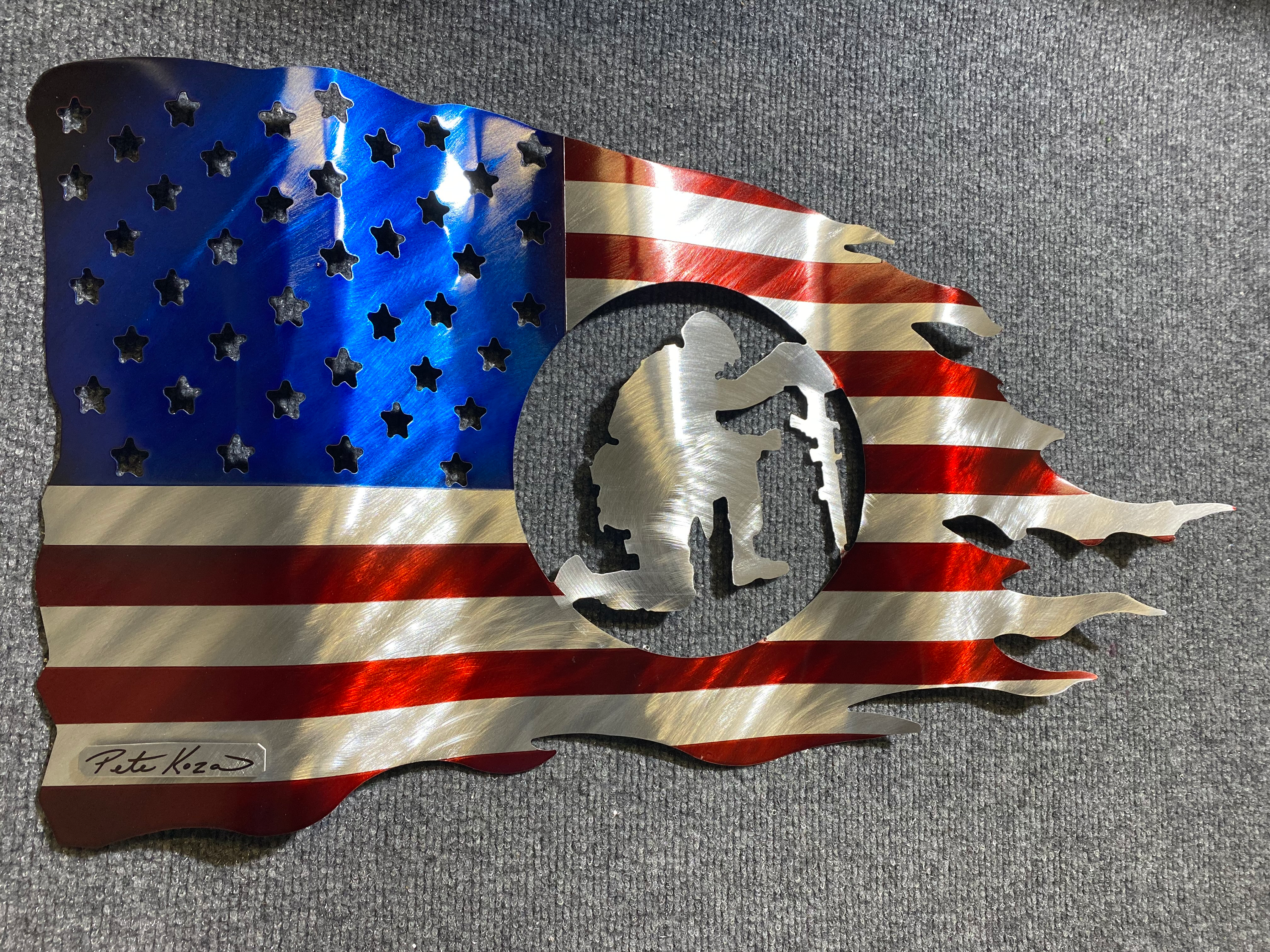 USA Kneeling Soldier Flag PETE KOZA METAL ART