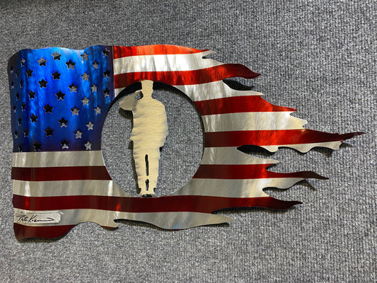 USA Saluting Soldier Flag PETE KOZA METAL ART