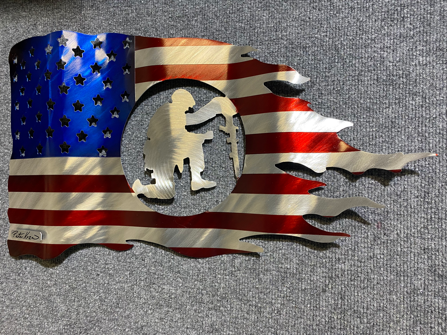 USA Kneeling Soldier Flag PETE KOZA METAL ART