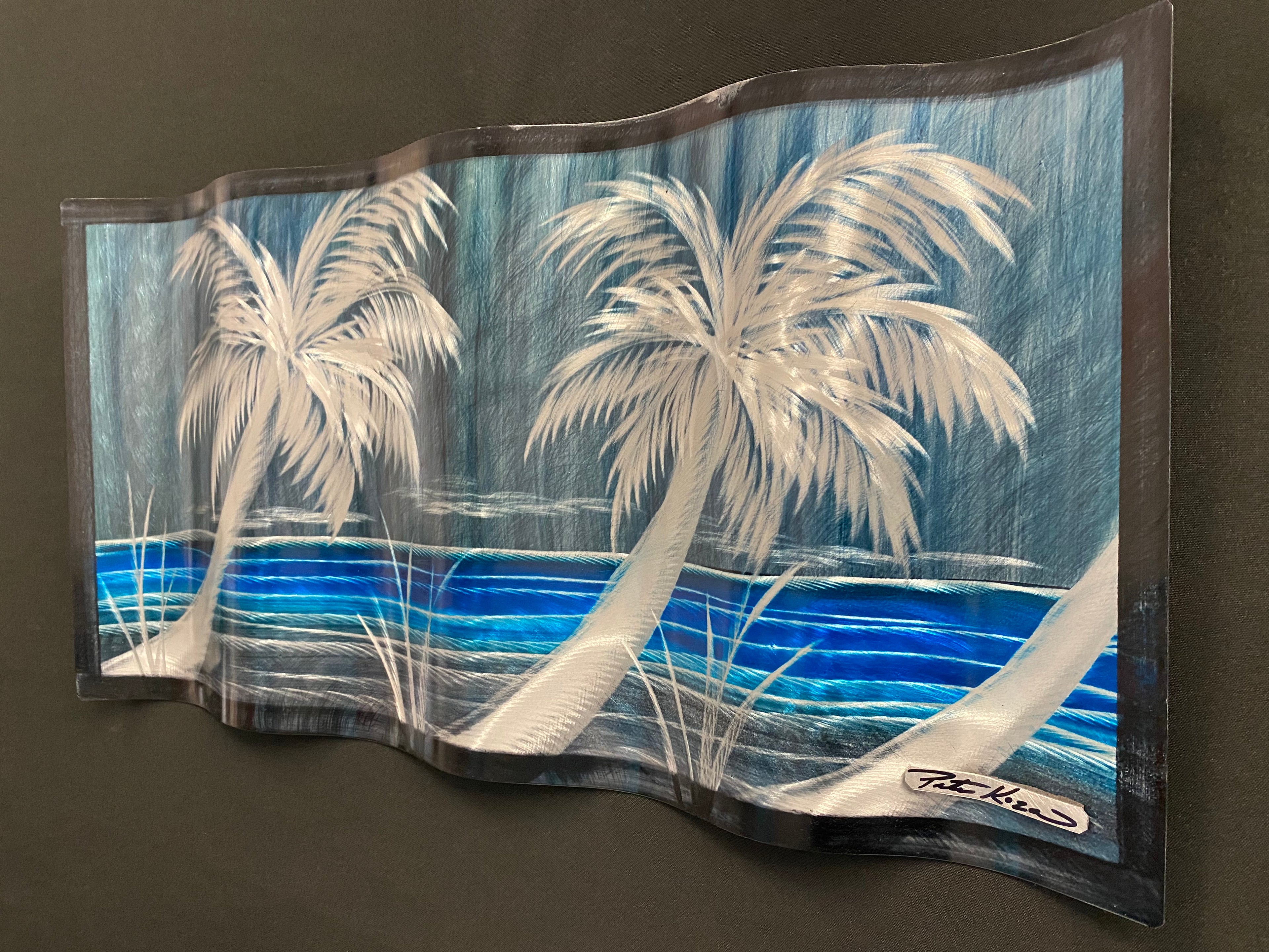 Tropical Blue Palms Ripple Effect Pete Koza Metal Art