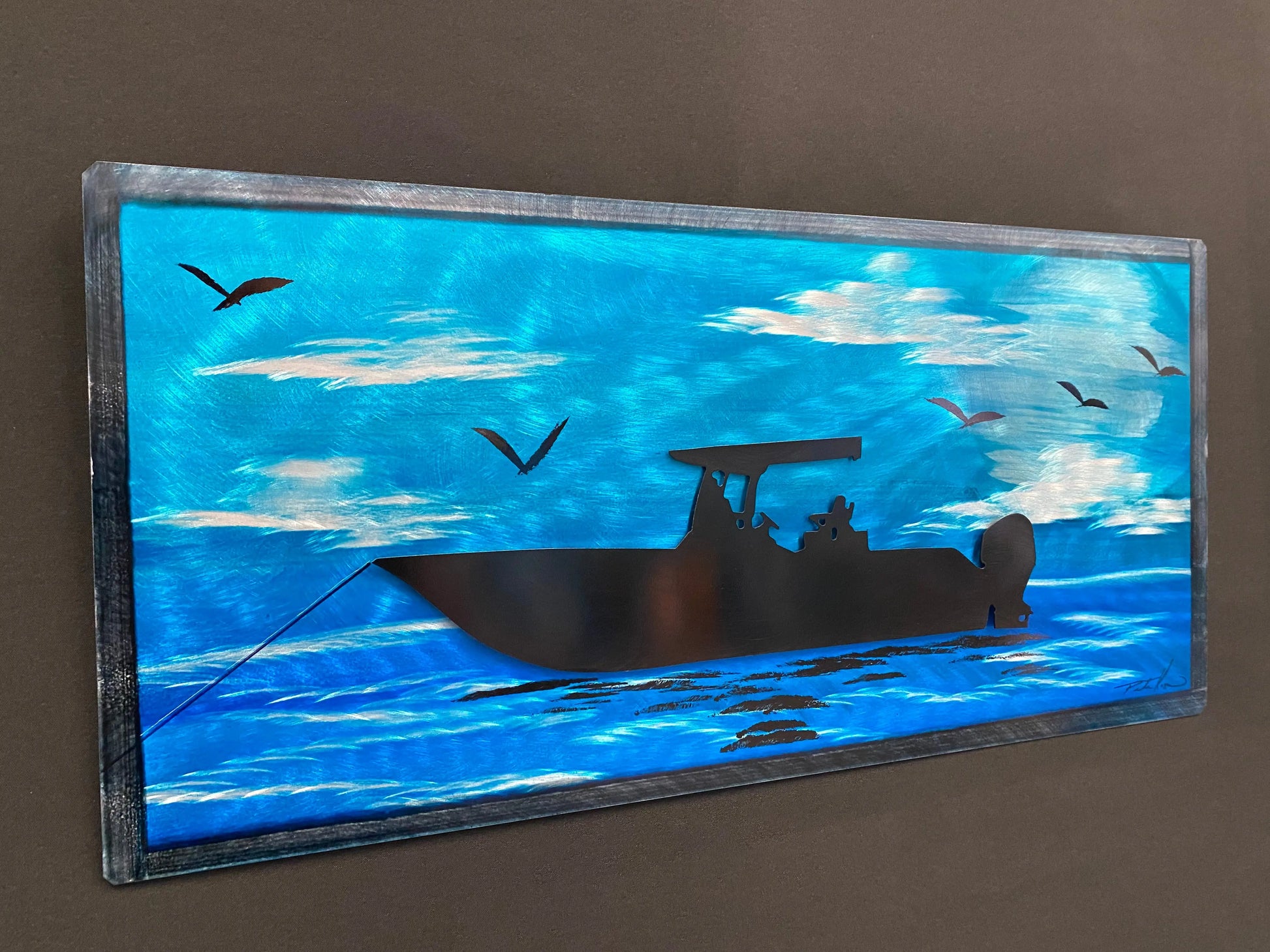 Blue Ocean Boat Scene (Popular Seller) PETE KOZA METAL ART