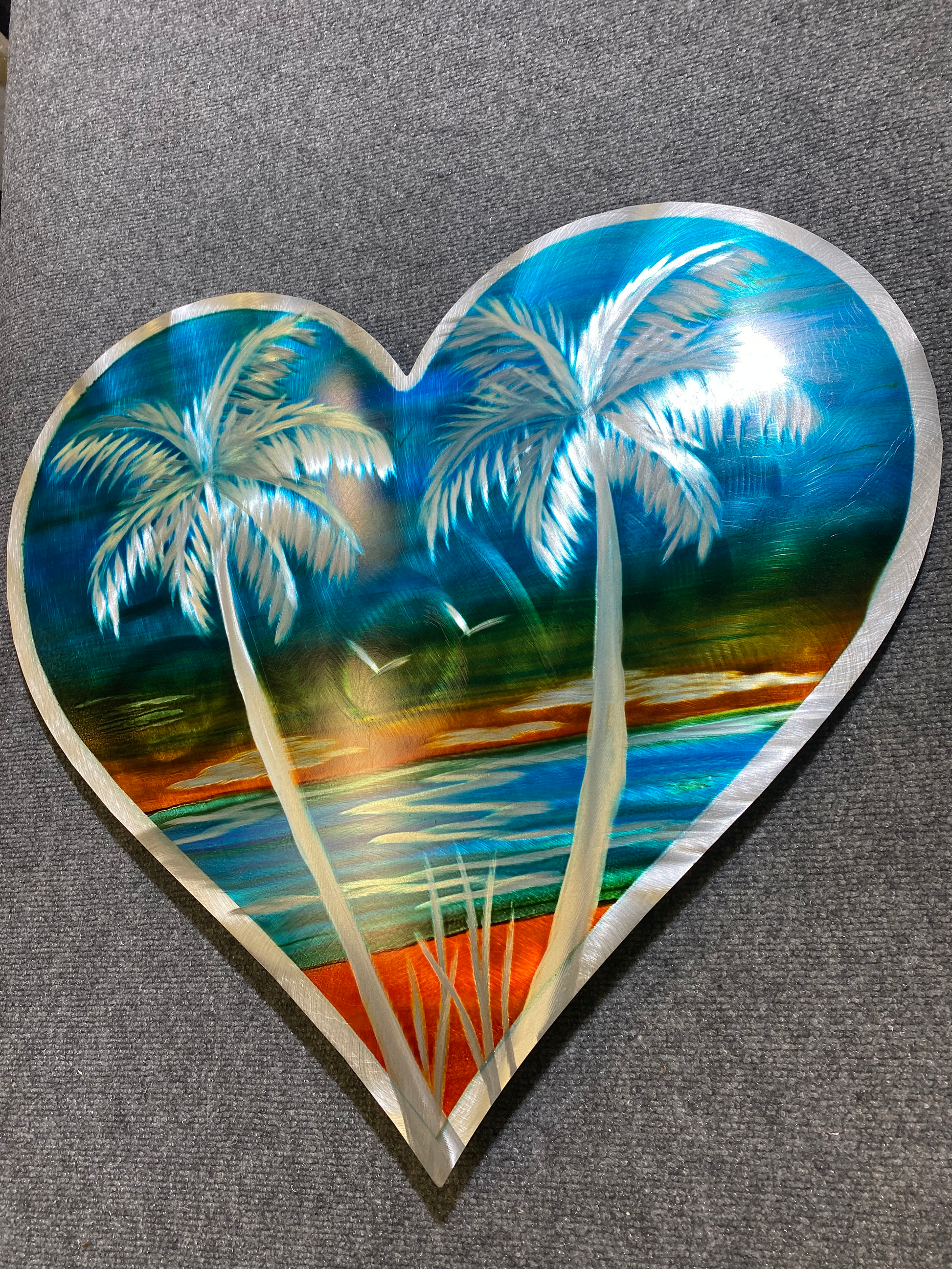 Tropical Blue Love Heart PETE KOZA METAL ART