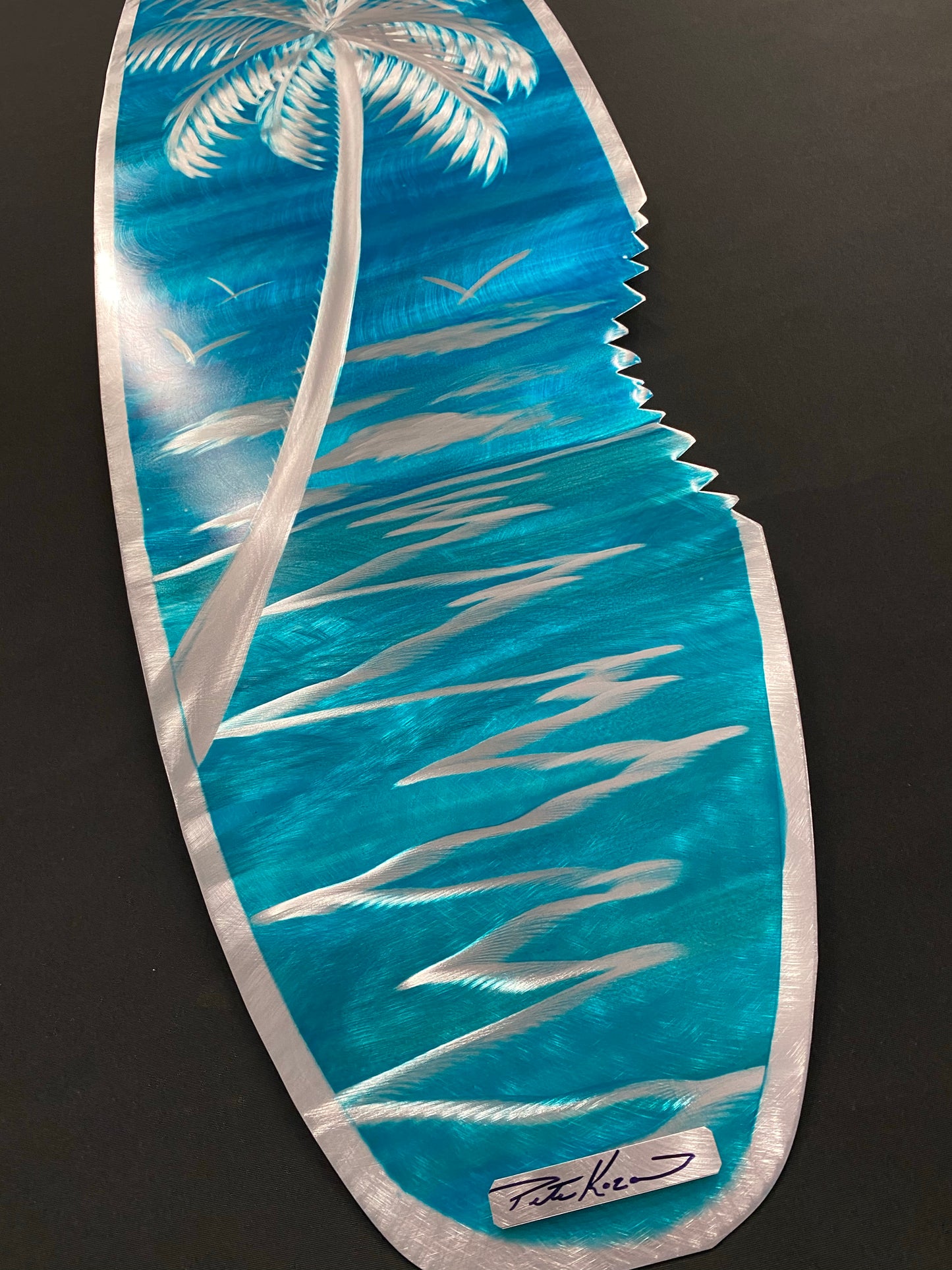 Sharkbite Blue Wave Palm Surfboard PETE KOZA METAL ART