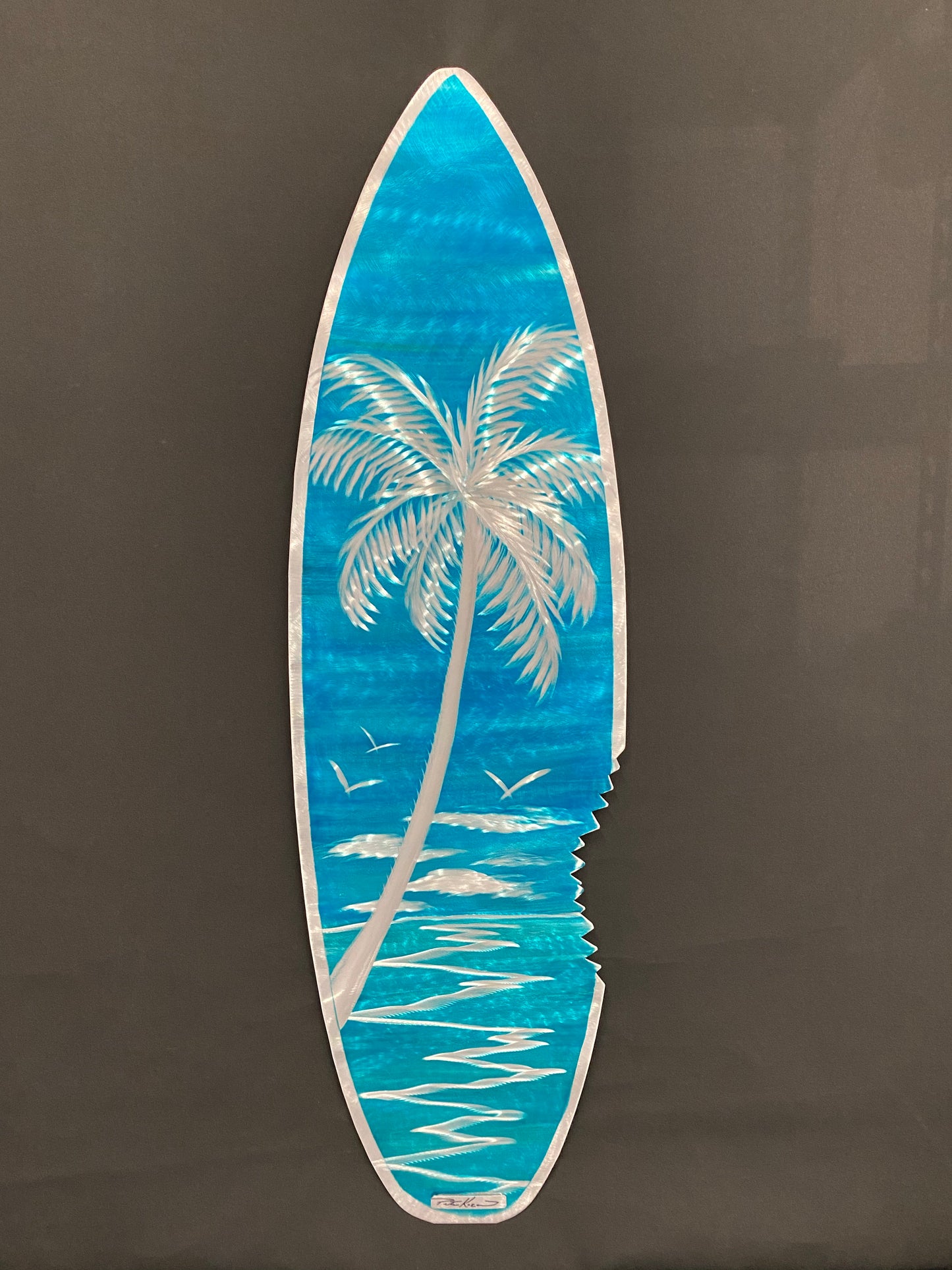 Sharkbite Blue Wave Palm Surfboard PETE KOZA METAL ART