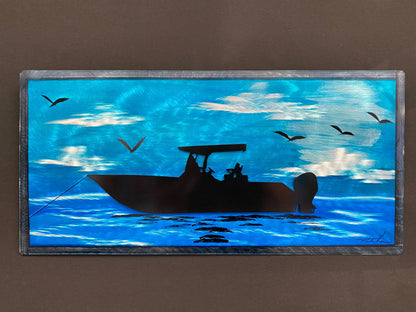 Blue Ocean Boat Scene (Popular Seller) PETE KOZA METAL ART