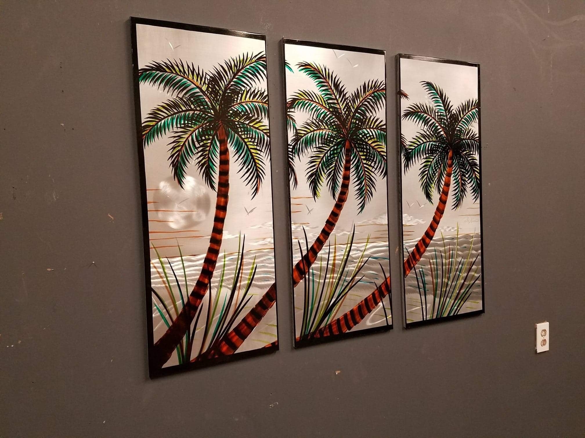 3 Panel Set Palms By The Lake PETE KOZA METAL ART 2