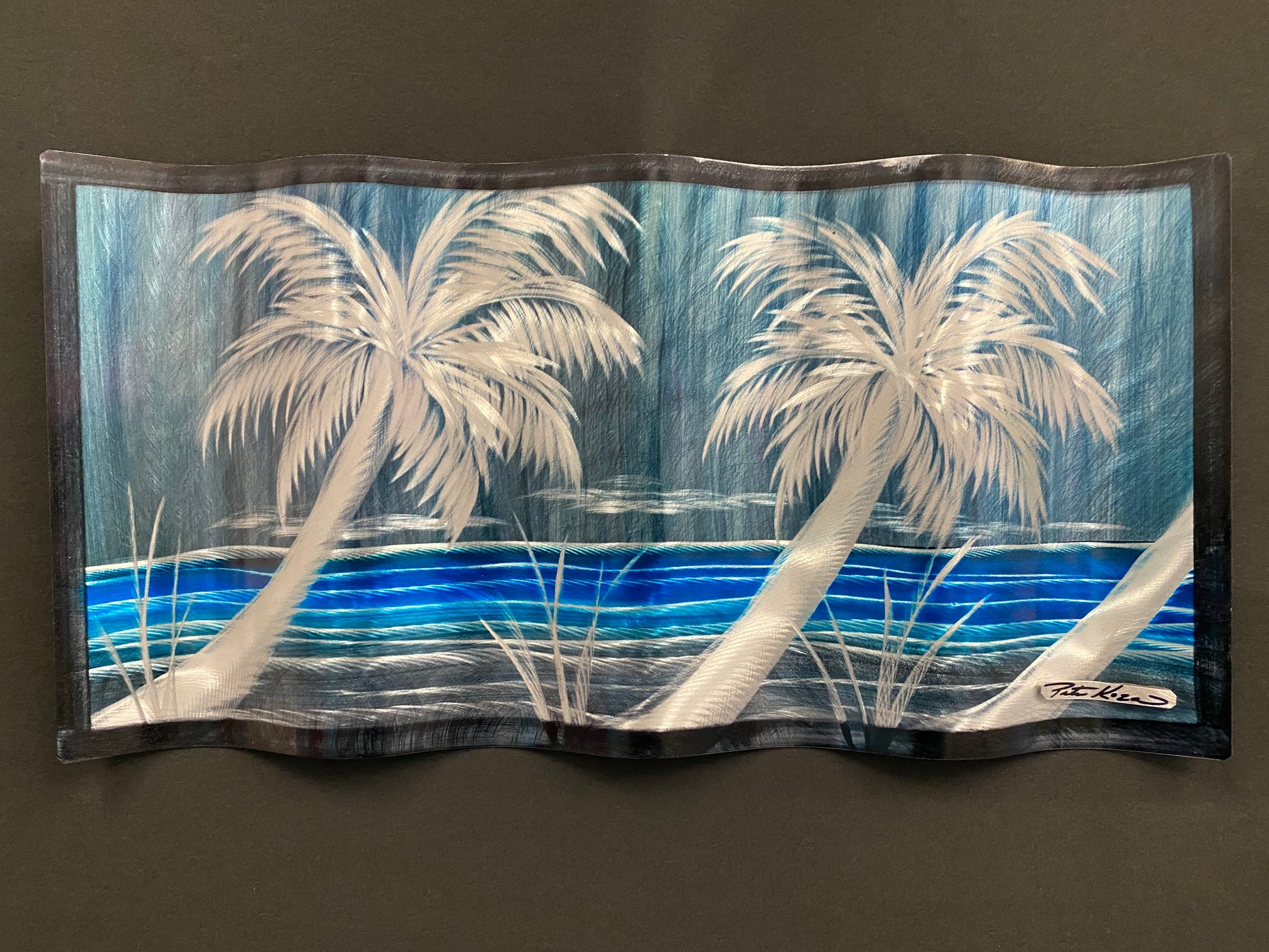 Tropical Blue Palms Ripple Effect Pete Koza Metal Art