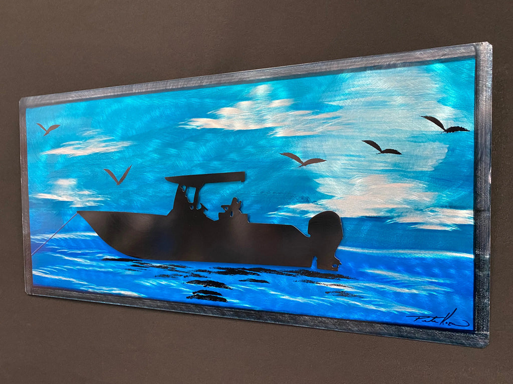 Blue Ocean Boat Scene (Popular Seller) PETE KOZA METAL ART